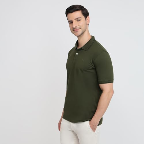 Image of Park Avenue Men Slim Fit Solid Pattern Cotton Polyester Blend Half Sleeve Polo Neck Casual T-Shirt
