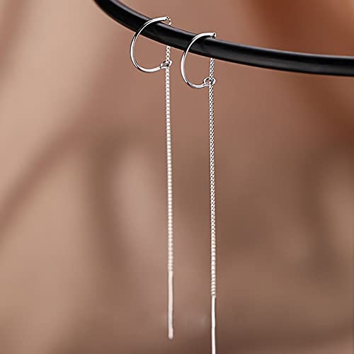 Reffeer Solid 925 Sterling Silver Chain Dangle Earrings Tassel for Women Teens Long Dangle Earrings Minimalist Threader Earrings4