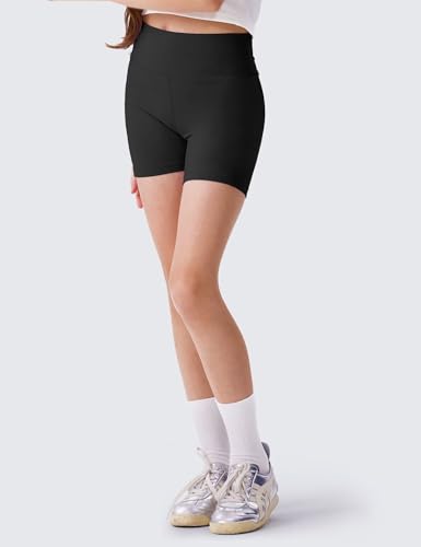 3 Pack Girls 4'' High Waisted Black Biker Shorts, Athletic Running Yoga Shorts for Kids Teen2