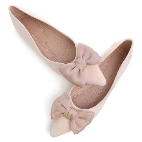 Image of SAILING LU Women's Pointed Toe Ballet Flats Bow Satin Dress Shoes for Women Dressy Comfortable Slip-On Loafers Ballerina Walking Flats