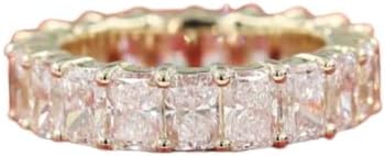 4 Ct Radiant Cut Diamond Eternity Wedding Band Ring, 925 Sterling Silver, 14K Yellow Gold Plated