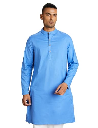 Amazon Brand - Symbol Cotton Solid Regular Fit Men's Kurtas (SYMETHLKUR-1_Blue_XL)