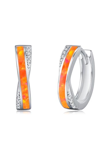 Créoles argent sterling 925 avec opale orange de qualité