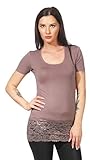 Damen Kurzarm Longshirt Longtop Spitze