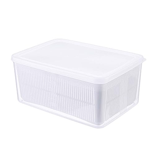 食品保存容器 蓋付き 冷蔵庫収納ケース 野菜水切り器 保存容器 水切り保存パック ザル付 大容量 収納ボックス 野菜 果物収納 冷蔵庫整理ケース キッチン (L:4.5L)