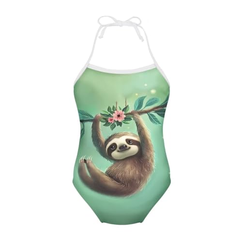 Image of Girls One Piece Swimsuit Beach Bathing Suit Toddler Floral Halter Straps Swimwear for 1-10 Years