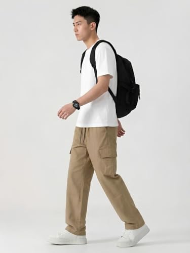 Image of Cargo for Men | Cotton Cargo Pant | Lower for man | Elastic Drawstring Waist Straight Fit Bottoms | Comfortable Breathable Cargos for Casual, Office Wear