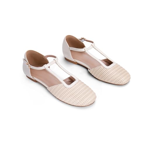 Square Toe Flat Shoes for Women Closed Toe Woven Mary Jane Flat Comfortable Ballet Low Heel Dress Shoes Casual Daily