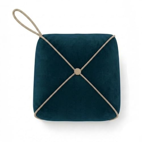 Image of FURNY Signature Regalia Suri Accent Pouf | Boston Fabric | 40D High-Density Foam | (Ocean Green) | Footrest, Vanity Ottoman & Accent Seat for Home, Office & Hotel