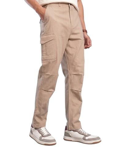 Image of Vogaan Men Cotton Linen Blend Cargo Pants | Mid Rise Regular Fit Casual Trousers | Multi Pocket Utility Bottom Wear | Comfortable Breathable Fabric Travel Outdoor Styling