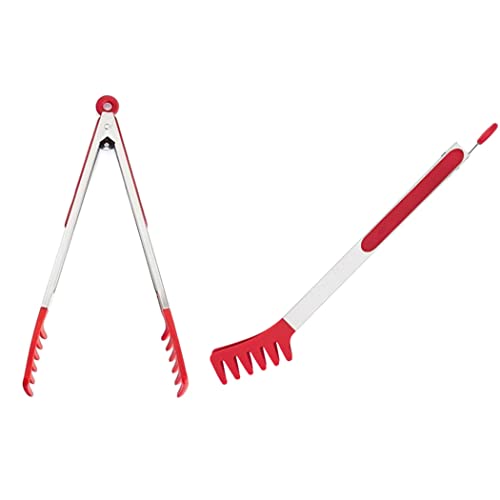 Grande pince à pâtes en acier inoxydable rouge de 33 cm avec embouts en silicone, pince à spaghetti, ustensile de cuisine pour nouilles, cuisson, aliments, barbecue, ustensiles de cuisine