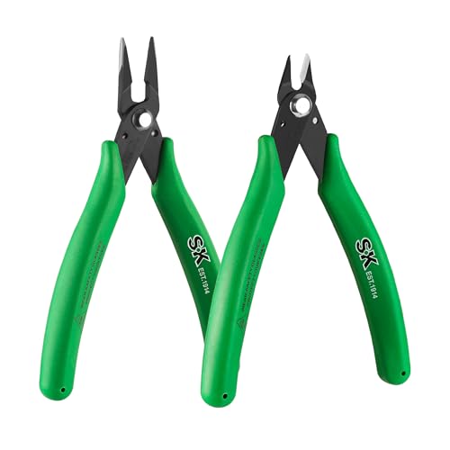 SK 2-Piece Shear-Cutter Pliers Set, 5-Inch Mini Flush Cutter & 5.5-Inch Mini Needle Nose Pliers, with Secure Grips