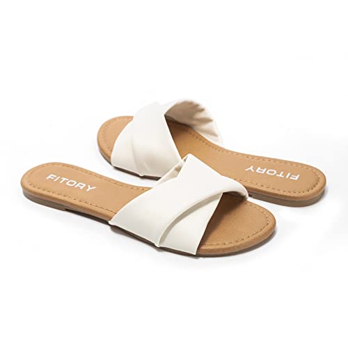 fitory women39s flat sandals fashion slides with soft leather slippers for summer size 6-11