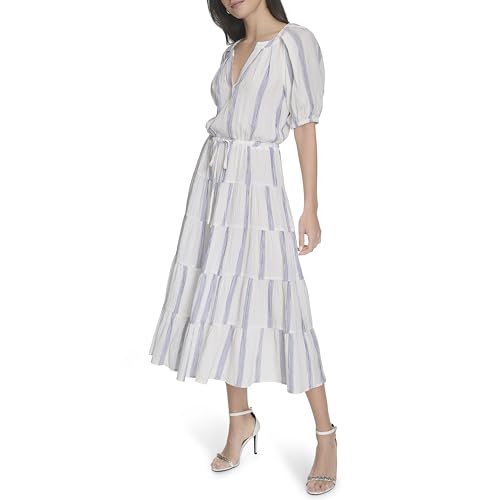 Image of Calvin Klein Puff Sleeve Commuter Tiered Maxi