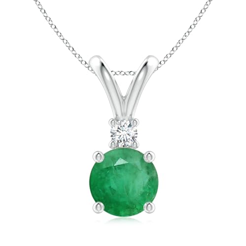 Angara Natural Emerald Solitaire Pendant for Women | Round Emerald Solitaire V-Bale Pendant with...