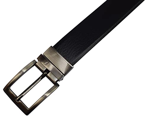 MARSHAL Men's Leather Reversible Belt 1.25" For Mens Casual Golf Dress,One Belt Reverse For 2 Sides Black/Brown3