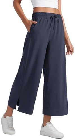 CRZ YOGA Lightweight Wide Leg Cropped Pants for Women 25" High Waisted Loose Casual Lounge Travel Work Sweatpants Summer Navy Medium
