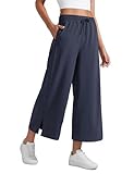 CRZ YOGA Lightweight Wide Leg Cropped Pants for Women 25' - Casual Travel Work Sweatpants Summer Navy Medium