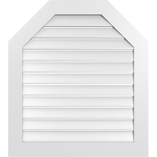 Ekena Millwork GVPOT34X3801SF Octagonal Top Surface Mount PVC Gable Vent, 34 W Inch x 38 H Inch, Factory Primed White