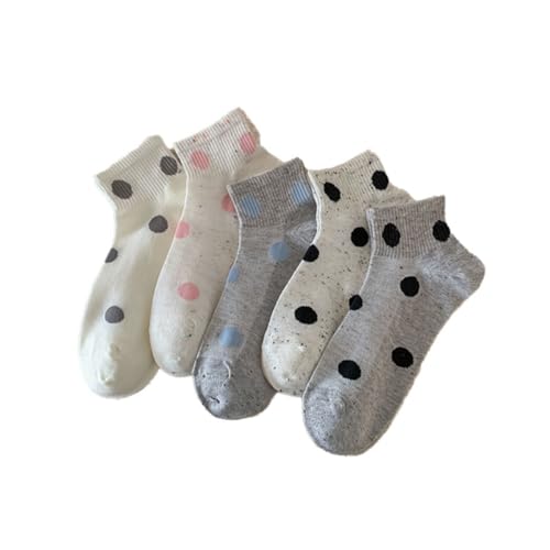 SImplCharm 5 Pairs Women’s Crew Socks – Y2K Fashion Cute Polka Dot Ankle Socks for Casual (5-pairs)