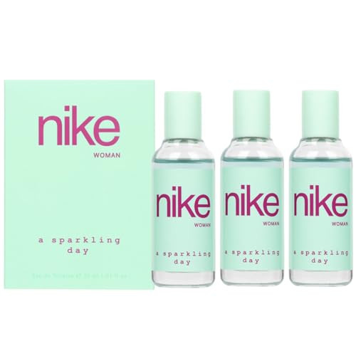 NIKE - A Sparkling Day Pack de 3 x 30 ml, Colonia Mujer, Formato Viaje en Spray, Perfume Mujer, Eau de Toilette Natural y Femenina, Aroma Floral Oriental, Fragancia Dulce