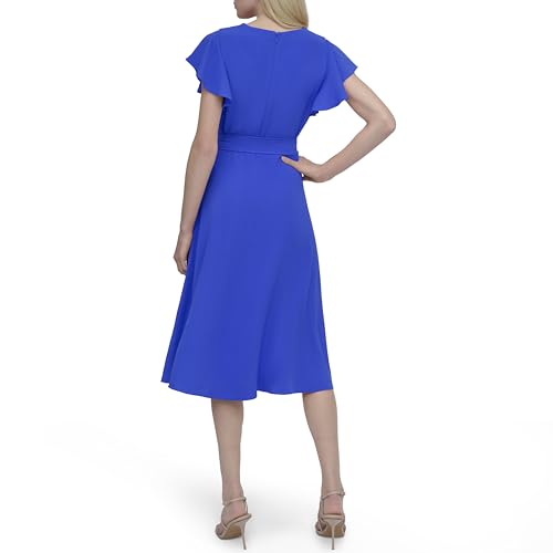 Image of DKNY Women's Flutter Sleeve Tie Fit & Flare Midi Dress