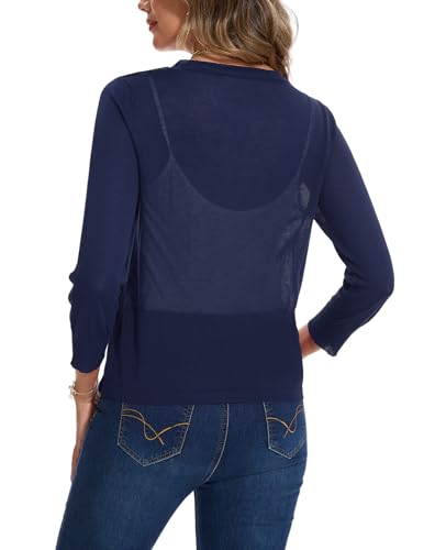 Image of MINTLIMIT Women's Tie Front Cardigan Casual 3 /4 Sleeve Bolero Shrug Knotted Lightweight Sheer Shrug Cardigan Sweater Top