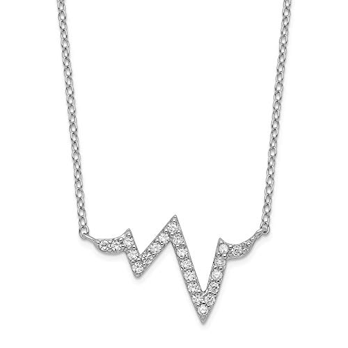 925 Sterling Silver Cubic Zirconia Cz Heartbeat 2 Inch Extension Chain Necklace Pendant