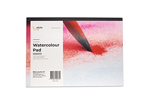 Etchr Wood Pulp Watercolor Block - A4 Cold Press, 16 Pages, Student-Grade Paper Pad