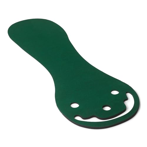 Amazon Basics Alfombrilla de Golf con Forma de Riñón, Green de Práctica de Golf de 3 Hoyos con Búnkeres, Superficie de Entrenamiento para Interiores y Exteriores, 270 x 86,1cm, Verde