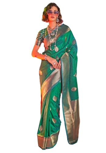 Image of SGF11 Women's Kanjivaram Pure Soft Silk Saree For Women Pure Golden Zari With Blouse Piece