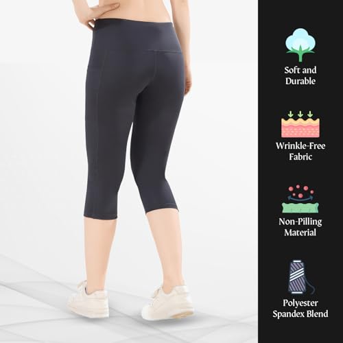 Image of TRASA Active 3 /4th Yoga Pants for Womens Gym High Waist with 2 Pockets, Tummy Control, Workout Pants 4 Way Stretch Yoga Capri - Available Sizes - S, M, L,XL, 2XL,3XL,4XL