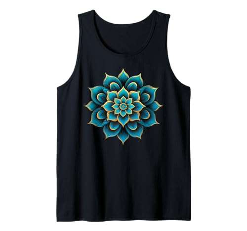 Mandala Azul Flor de Loto Yoga Meditación Espiritual Sagrado Camiseta sin Mangas