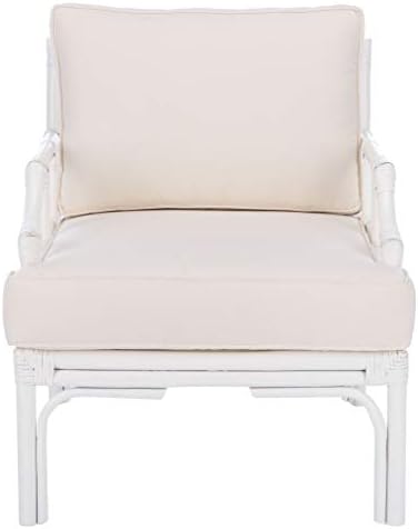 Safavieh Home Kazumi Coastal White Rattan Cushion Accent Chair ...