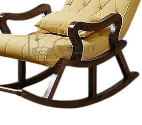 Image of CRAFTCITY Sheesham Wood Elegant Rocking Chair with Pillow and Matching Foot Stool /Living Room Chair /Rose Wood Rocking Chair /Single Seater Sofa with Footrest,Pre-Assembled (Yellow)
