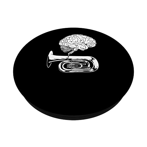 Marching Band Brain Tubist - Musician Tuba PopSockets Swappable PopGrip, Black - Image 2