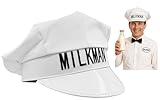 Nicky Bigs Novelties White Milkman Hat Classic 1950s Dairy Delivery Cap, Chauffeur, Baker Boy, Taxi, Captain, Sailor, Paperboy, Cosplay, Halloween Costume Accessories for Men & Women