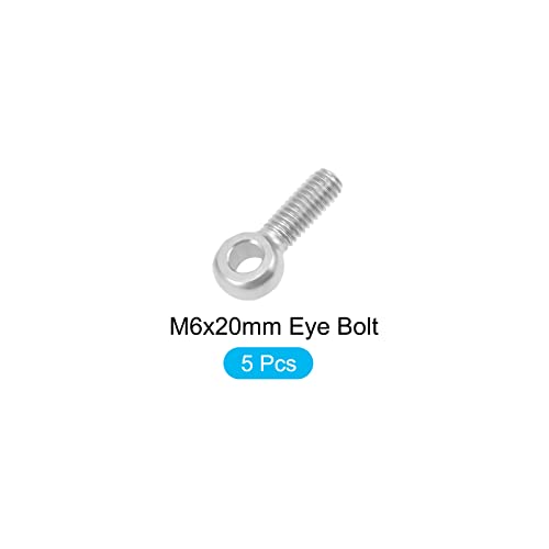 Image of METALLIXITY Shoulder Swing Lifting Bolt (M6x20mm) 5Pcs, 304 Stainless Steel Eye Bolts - for Home Renovation, Pipeline Gate Valves Fasteners, Silver