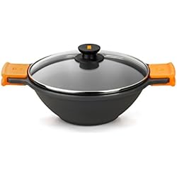 Cacerolas Bra Efficient Opiniones BRA Efficient Sartén Wok Cacerola cóncava con Tapa de Cristal, Asas de Silicona, Metal, Negro, 32cm