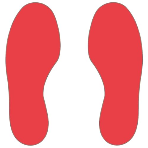 Floor Signals - Floor Adhesive Sign, Warning Stickers, Safety Sign - Feet - H.300 x W.100 - Pack of 10 - (5 Right, 5 Left) - Red