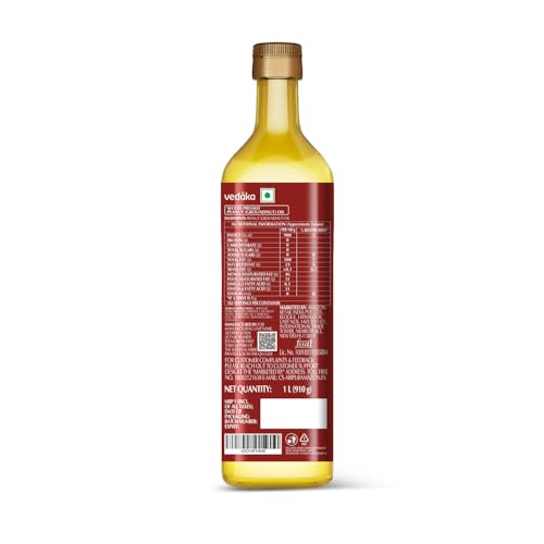 Image of Amazon Brand - Vedaka Wood Pressed Peanut Oil 1L | Cooking Oil | Groundnut Oil | Kolhu, Kacchi Ghani, Mara Chekku, Ganuga | Rich Aroma & Flavour Of Groundnuts