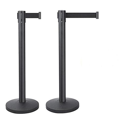 Abician 2 Poteaux de Guidage à Sangle Rétractable en Nylon, Potelet à Sangle Rétractable en Métal, Barrière de Sécurité, Contrôle des Foules, Gestion File d’Attente, Bar, Hôtel, Hall, École Noir