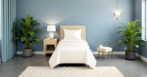 Image of 300 TC Glace Cotton Plain Stripe Queen Size Single Bedsheet with 1 Pillow Cover for Home, Hotel, Guest Room (60 X 90) Inch White Pack 1