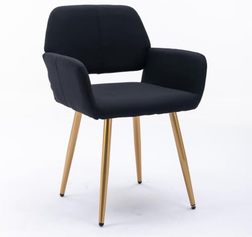 Goujxcy Silla de tocador de tela, moderna silla de escritorio tapizada para niñas adolescentes, cómoda silla con brazo decorativo con patas de metal