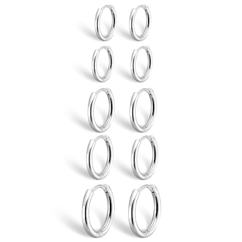 Gokeey Small 14 Gauge Titanium Earrings Set for Women,Cute Huggie Cartilage Helix Hoop Earring for Women，Hypoallergenic Silver Hoop Earring Sets for Multiple Piercing Jewelry Gift THK 1.6MM