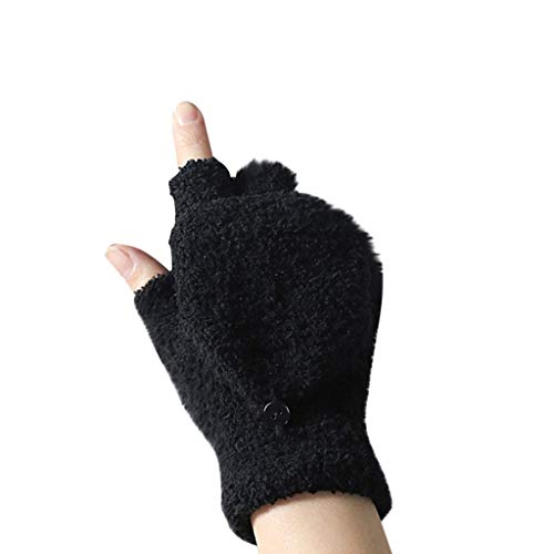 Maskjuwio Par de guantes a prueba de frío con medio dedo, guantes de coral para mujer, guantes sin dedos (negro, talla única)