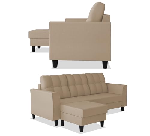 Image of Adorn India Maddox Tufted L Shape 4 Seater Sofa Set (Beige) (3 Year Warranty)
