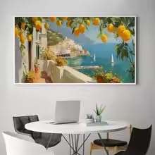 DIHANSM Poster mit mediterraner Landschaft, Amalfiküste, Zitronenbaum und Segelboot, Heimdekoration (55 x 110 cm/ungerahmt)