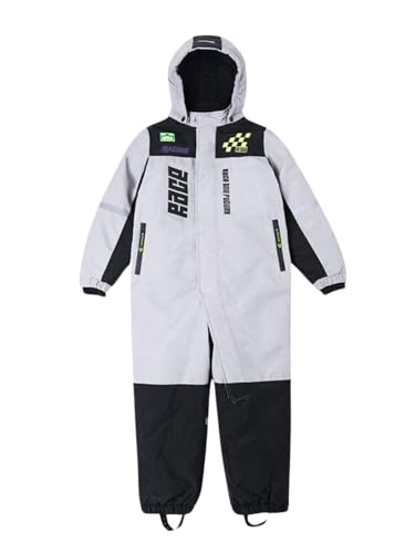 xwxwseui Kids Snowboard Suits Insulated Skiing Jumpsuit Hood Snow One Piece Waterproof Warm Ski Jumpsuits Snowboard Snowsuit (Gray, 120)