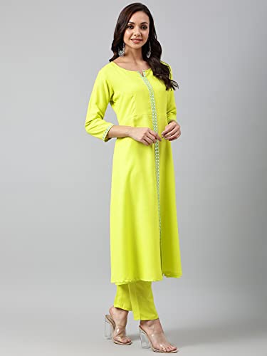 Image of ANNI DESIGNER Women's Cotton Blend Embroidered Anarkali Kurta with Palazzo & Dupatta (Darwaja)